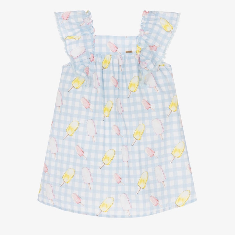 Patachou Girls Blue & White Checked popsicle Dress